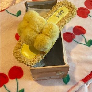 Yellow Furry Slide Sandals